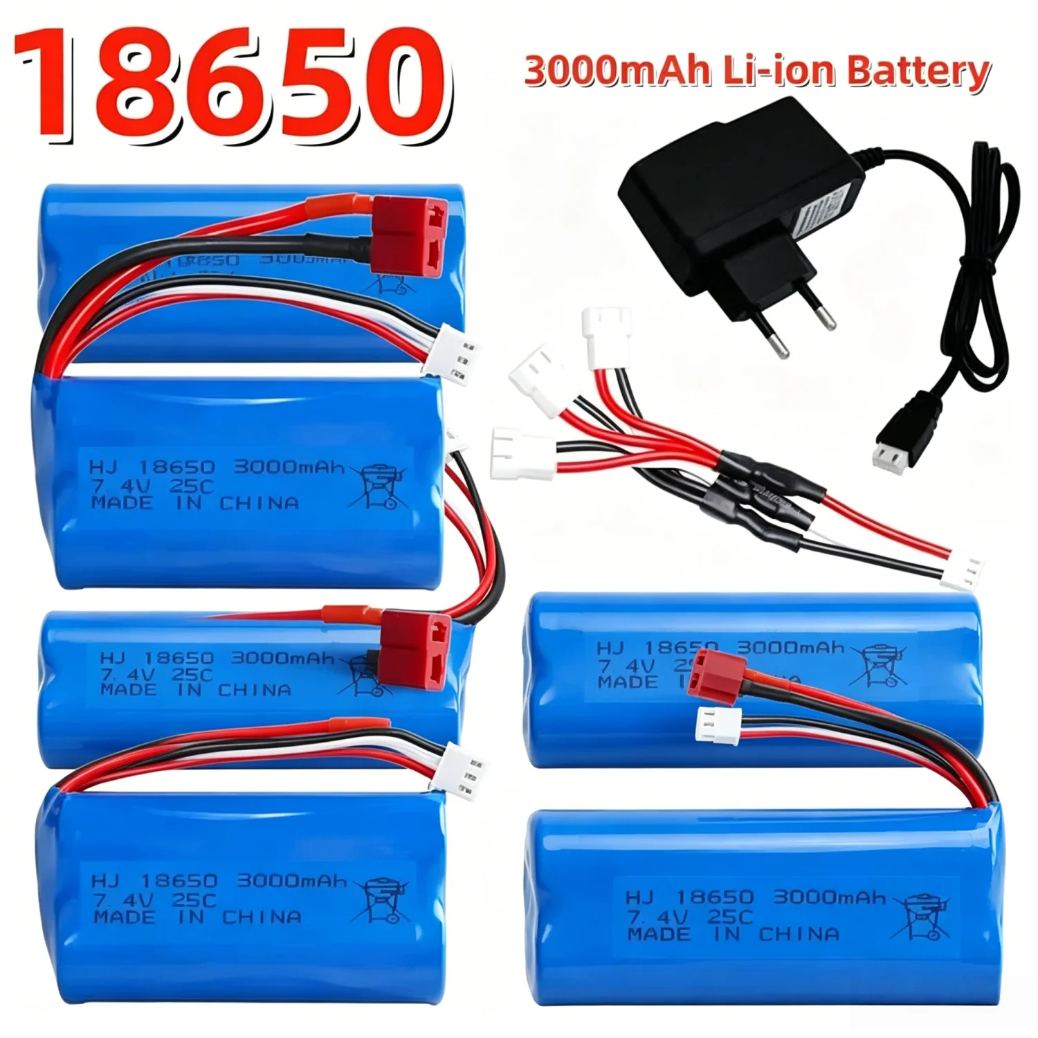 7.4V 3000mAh 2S LiPo Battery Pack for WLtoys 10428 12428 12423 144001 RC Cars Drones Replacement Power for 124017 124019 Models