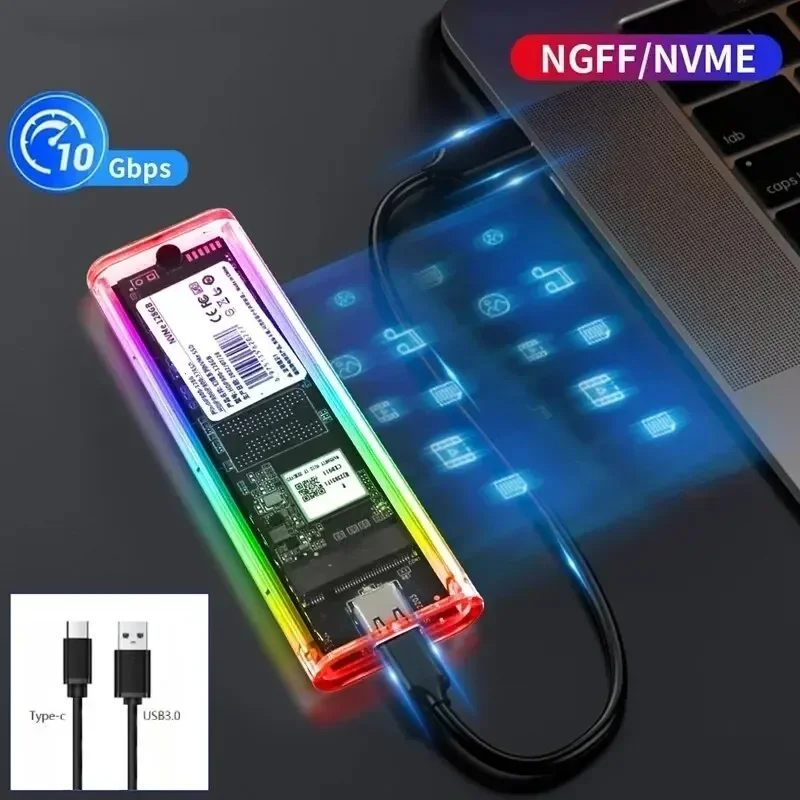 Enclosure For M.2 NVME PCIe NGFF SATA Dual Protocol SSD Case Clear USB Type C 10Gbps M2 SSD Transparent External Hard Disk Box