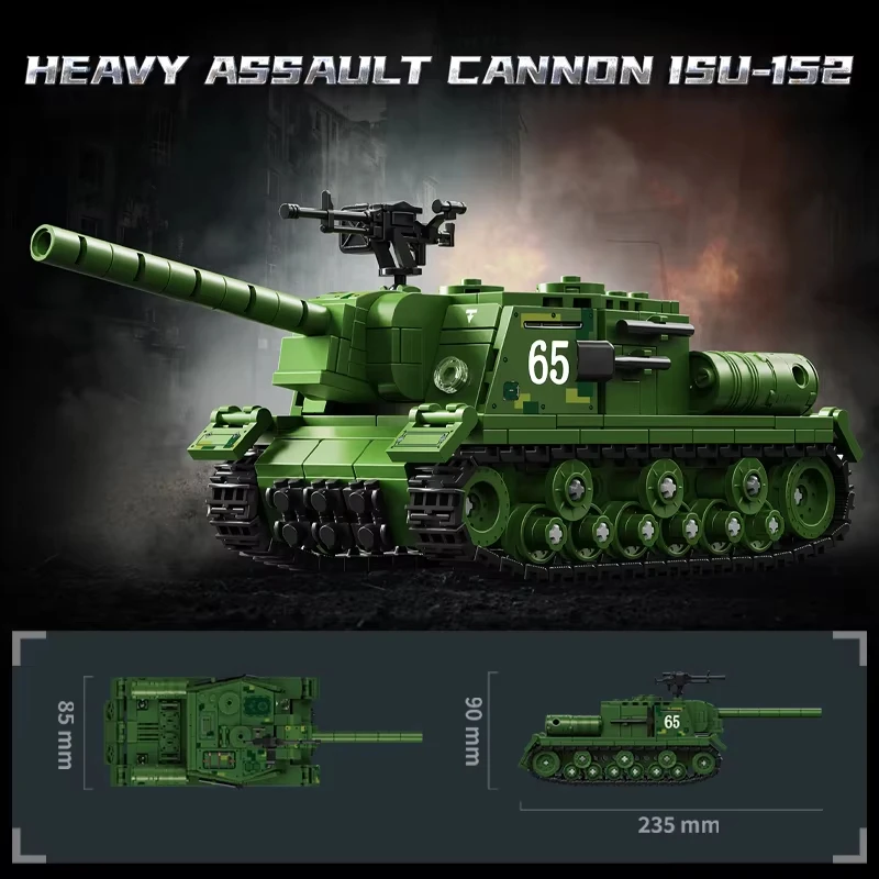 Soviet ISU-152 Heavy Assault Gun Tank Destroyer Self-Propelled Artillery Assembly Model Military Building Blocks Toy Kids Gifts