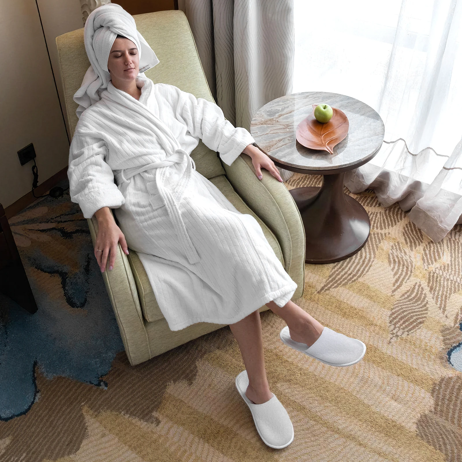 

12 Pairs White Coral Fleece Disposable Slippers Non slip Hotel Spa Salon Guest Travel Towel Nail One Size Fits Most