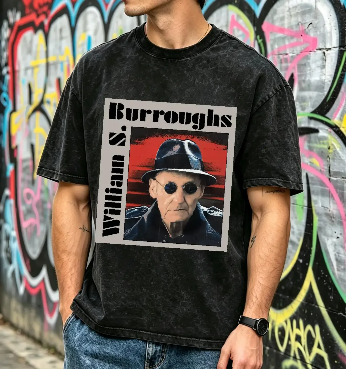 washed T Shirt A1 Vintage 90s William S Burroughs Author Adult XL White Mens long or short sleeves vintage Washed Soft homme