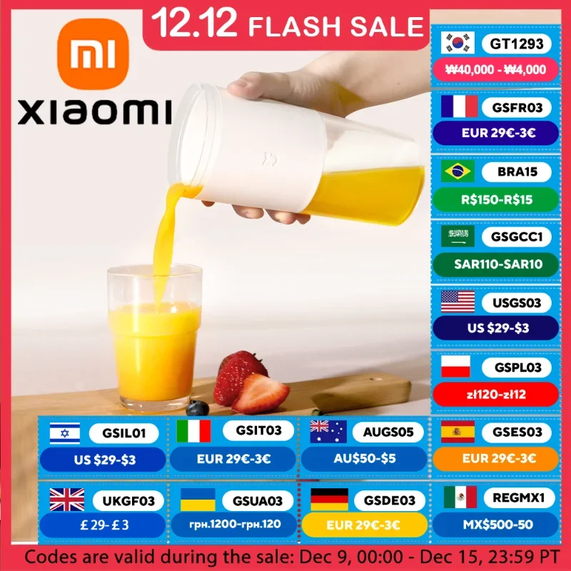 XIAOMI MIJIA Tragbarer Mixer für Shakes und Smoothies, 4 Klingen aus Edelstahl, 300 ml, Reise-Mini-Frucht- und Gemüse-Entsafter-Mixer