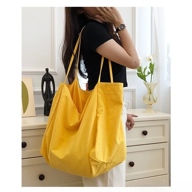 Ins Large Capacity Canvas Tote Bag Commuting Shopping Bag Fabric Bag Solid Color Tote Bag Lazy Style image 6