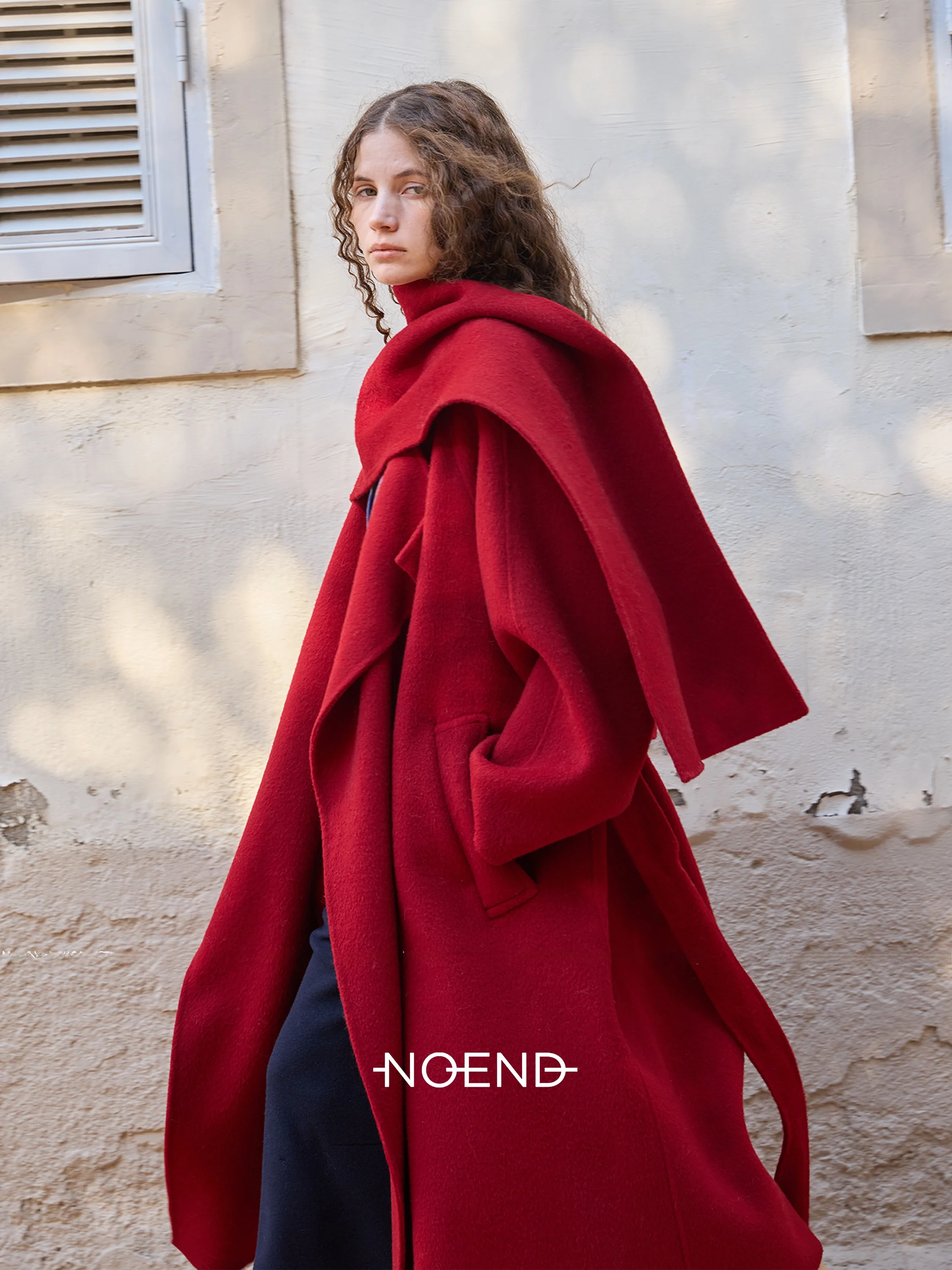 

Noend25 Cisas New Year Aosphere Full Wool Scarf Wide Lapel Loose Silhouette Red Double-Sided Long Coat for Women