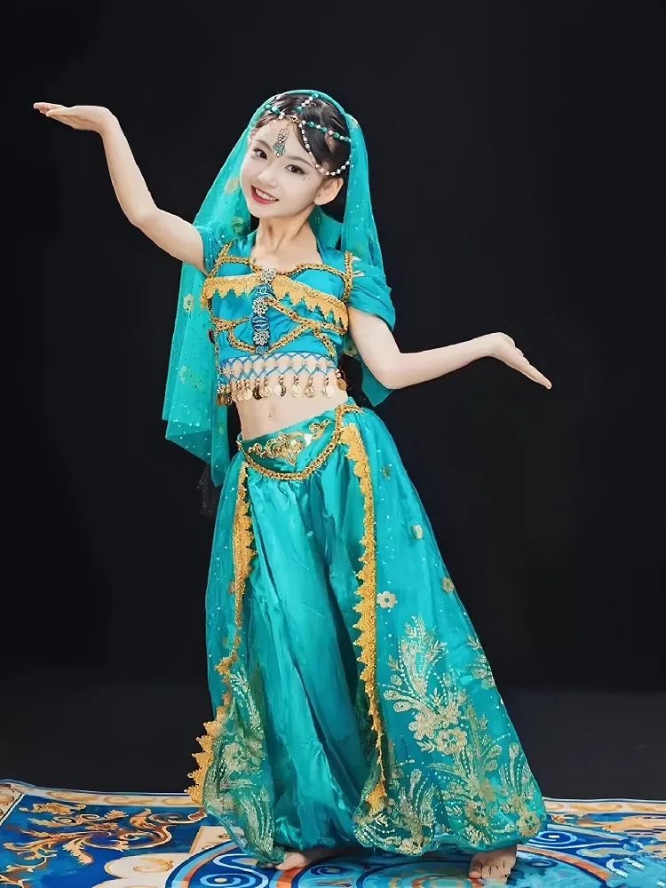 Children's Dance Performance Outfit Floral Xinjiang Dunhuang Jasmine Princess Skirt Ethnic Exotic Style Girl Dance Costume