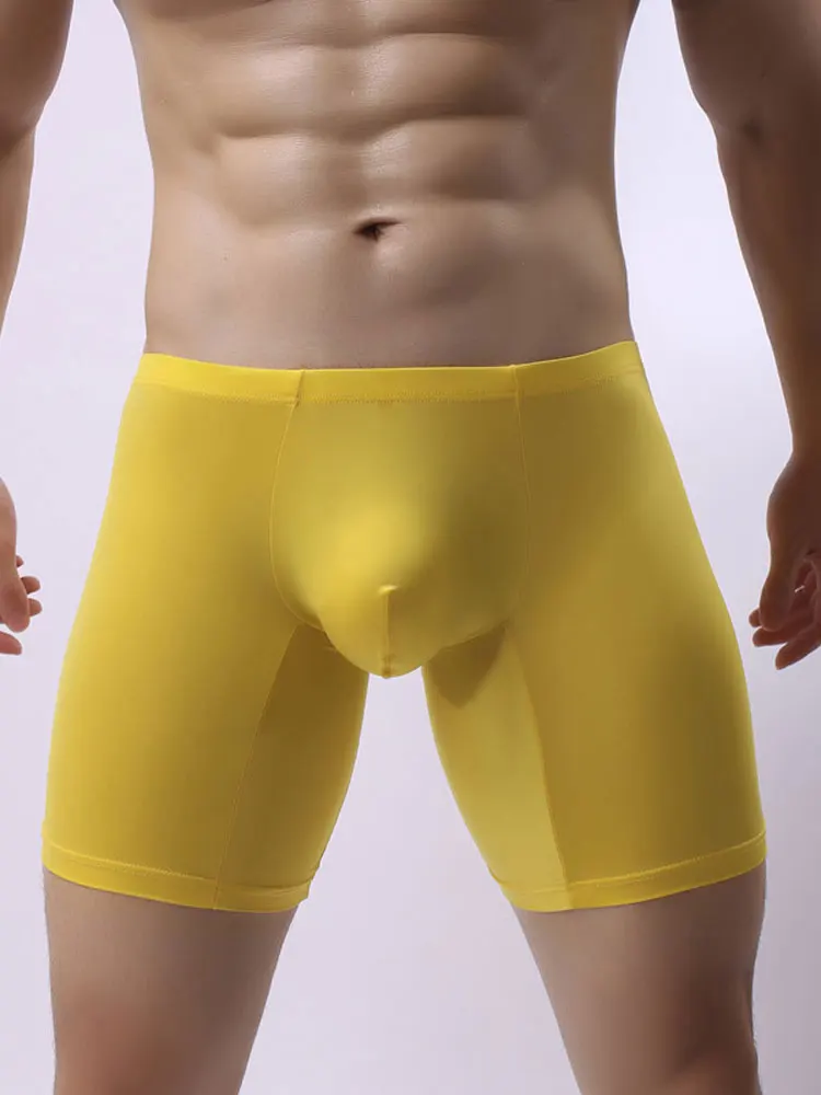 Sexy Ice Silk Men's Summer Shorts U Convex Pouch Mens Boxer Shorts Underwear Elastic Tight Casual Home Wear Shorts