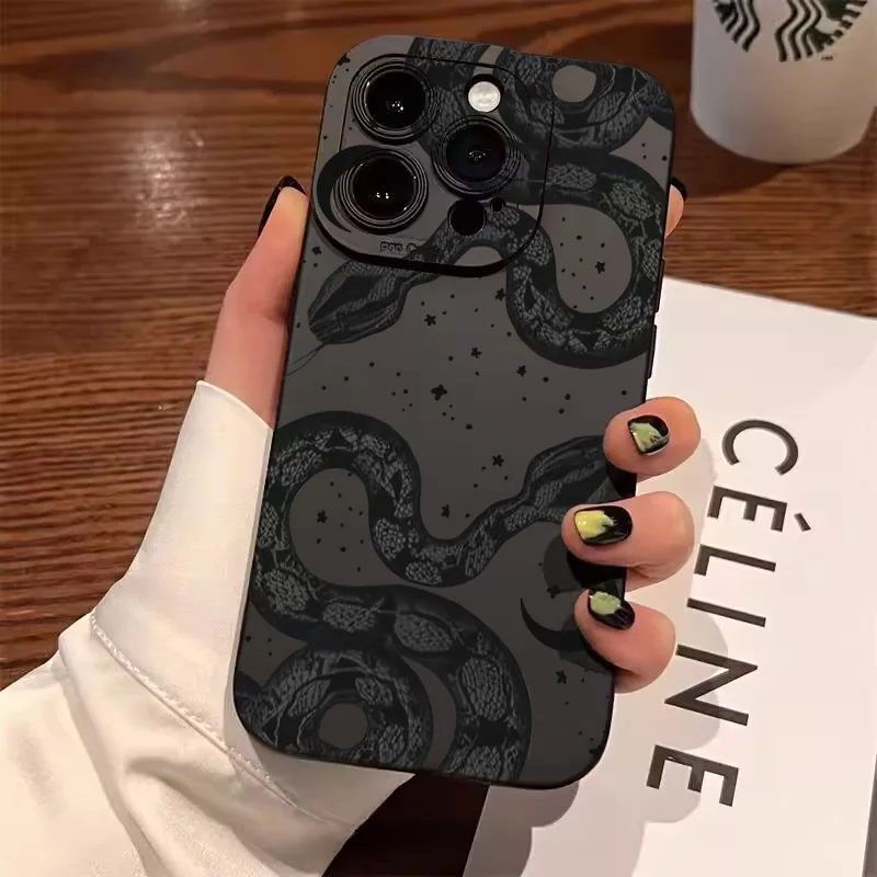 Cute Doodle Funny Snake Phone Case for iPhone 11 12 13 14 15 16 Pro Max XS XR X 8 7 Plus SE 15 16 Plus Matte Soft Silicone Cover