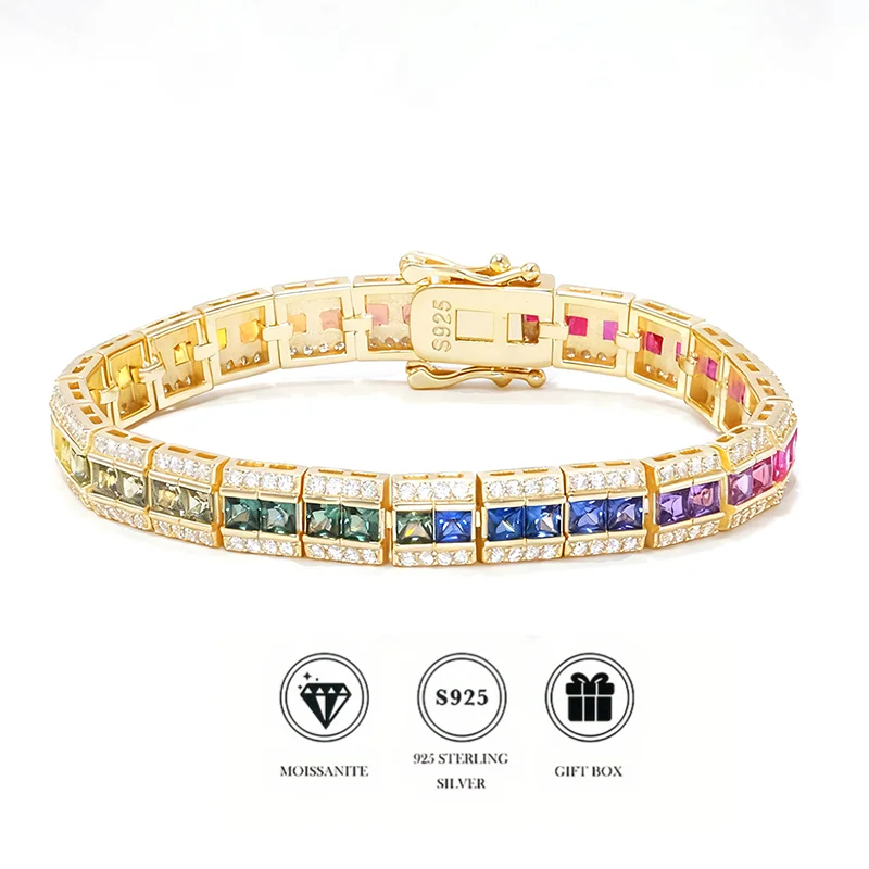 S925 silver plated 18K gold fashion dopamine luxury bracelet embedded with lab-grown ruby and sapphire, holiday gift for Hallowe