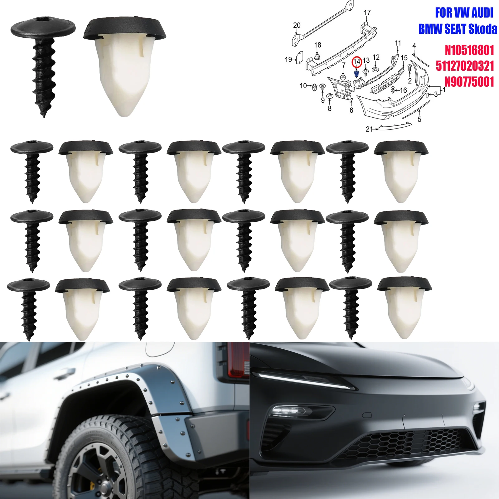 20/40PCS Mudguard Bumper Skirt Fastener Clips Torx Screws Clips and Screw Fixing Clips for VW Golf 6 Bora Magotan POLO Audi