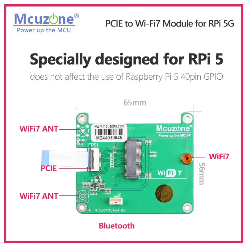 Imagem -02 - Raspberry pi Pcie para Módulo M.2 Wifi7 Be200ax210ax200 Suporte Google Tpuwif6e Modelo: Mpw7