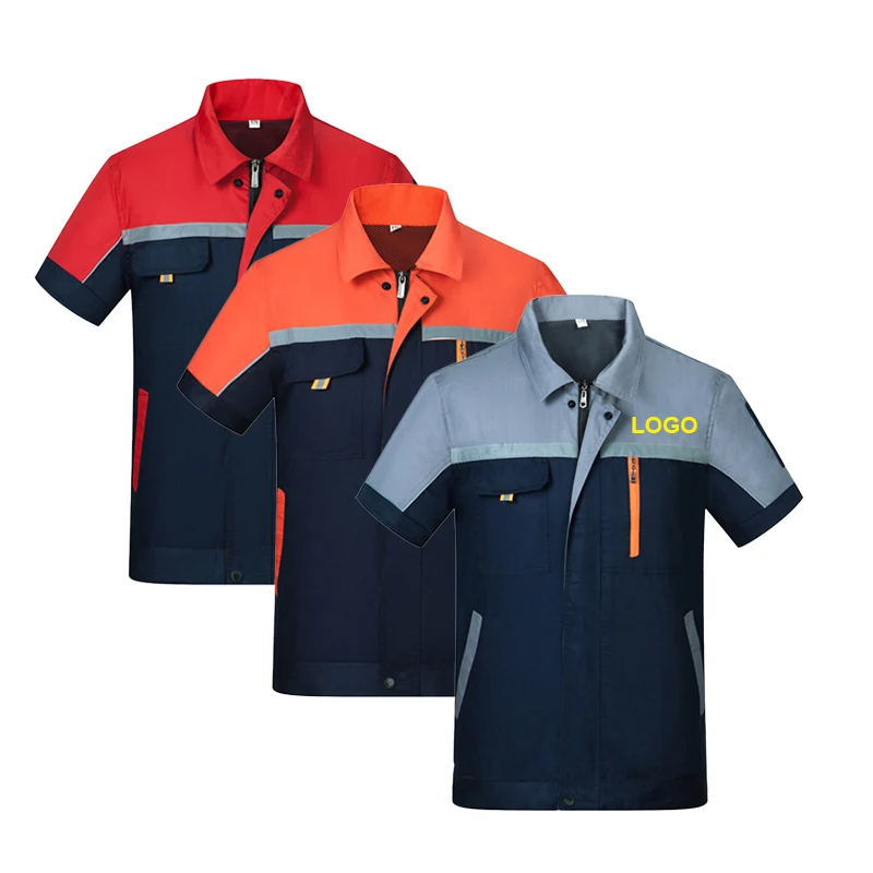 Summer Short-Sleeved Workwear Men's Thin Breathable Factory Workshop Reflective Top Wear-Resistant Labor Protection Clothing