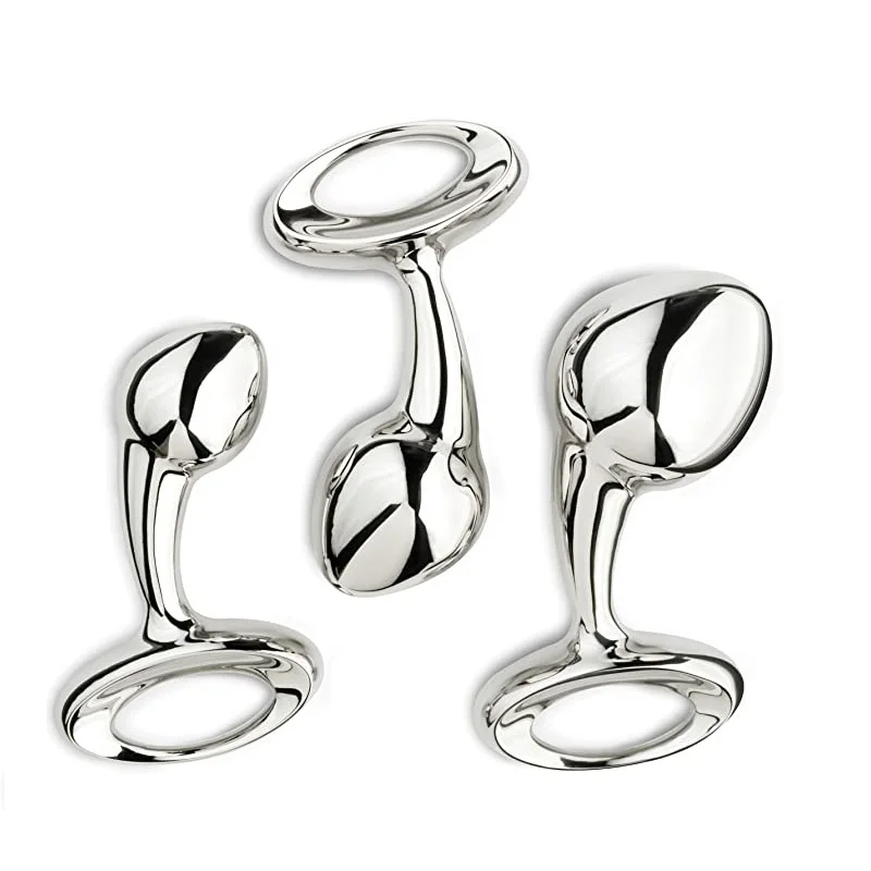 Heavy Stainless Steel Anal Beads Butt Plug Set Small Large Metal Anal Beads Butt Plug Pull Ring Insert Ass Vaginal Sex Toy dildo