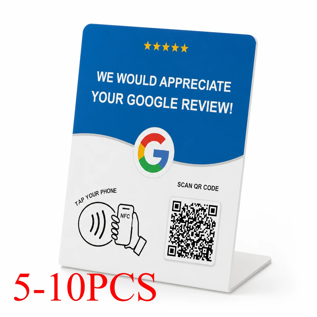 Large NFC Countertop Display Stand Google Review Instagram TikTok Tap and QR Options Business Review and Social Media Sign for