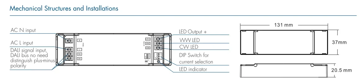 NEW 12W DALI CCT Constant Current LED Driver DA-12A-2 1CH*(100-450mA) DALI Dimming Power Supply for WW CW LED Light 10-42VDC