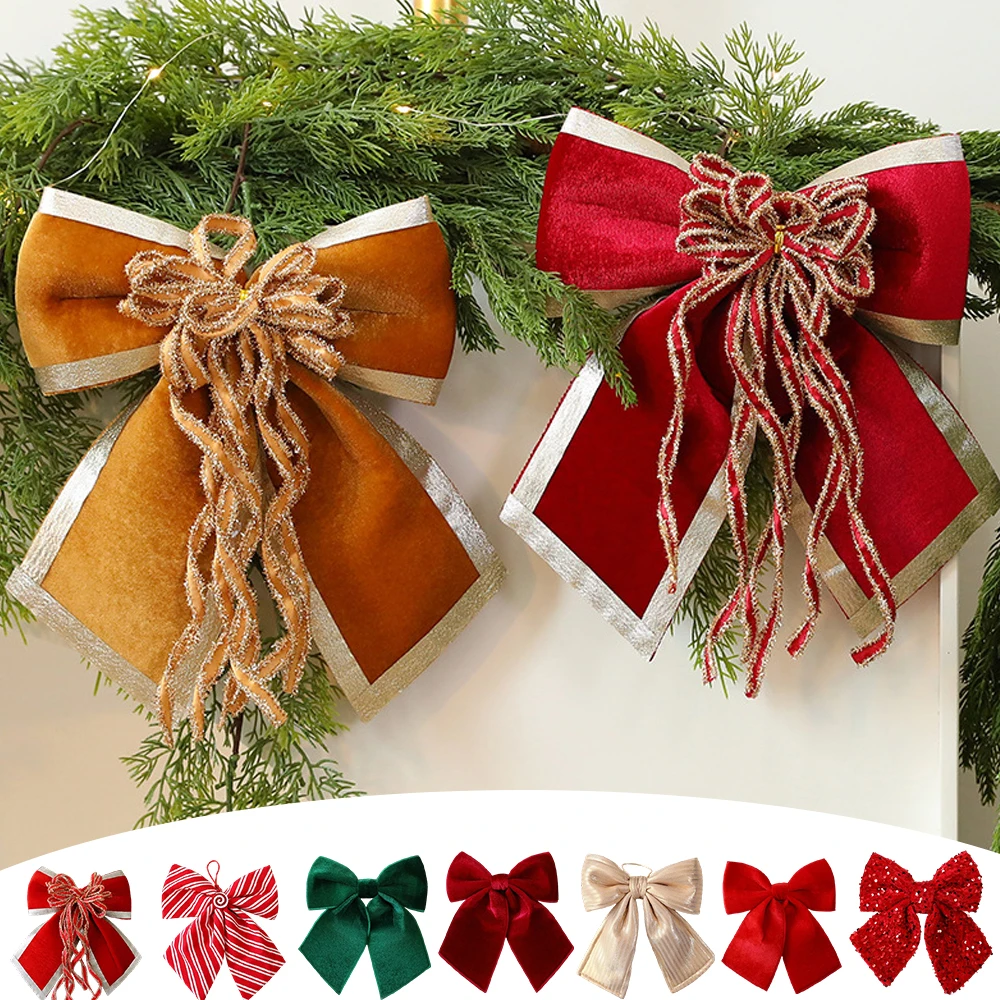 

Red/Wine/Green Christmas Bow Front Door Hanging Decor Large Xmas Tree Top Bow DIY Velvet Decorative Knots Natal Новогодний Декор
