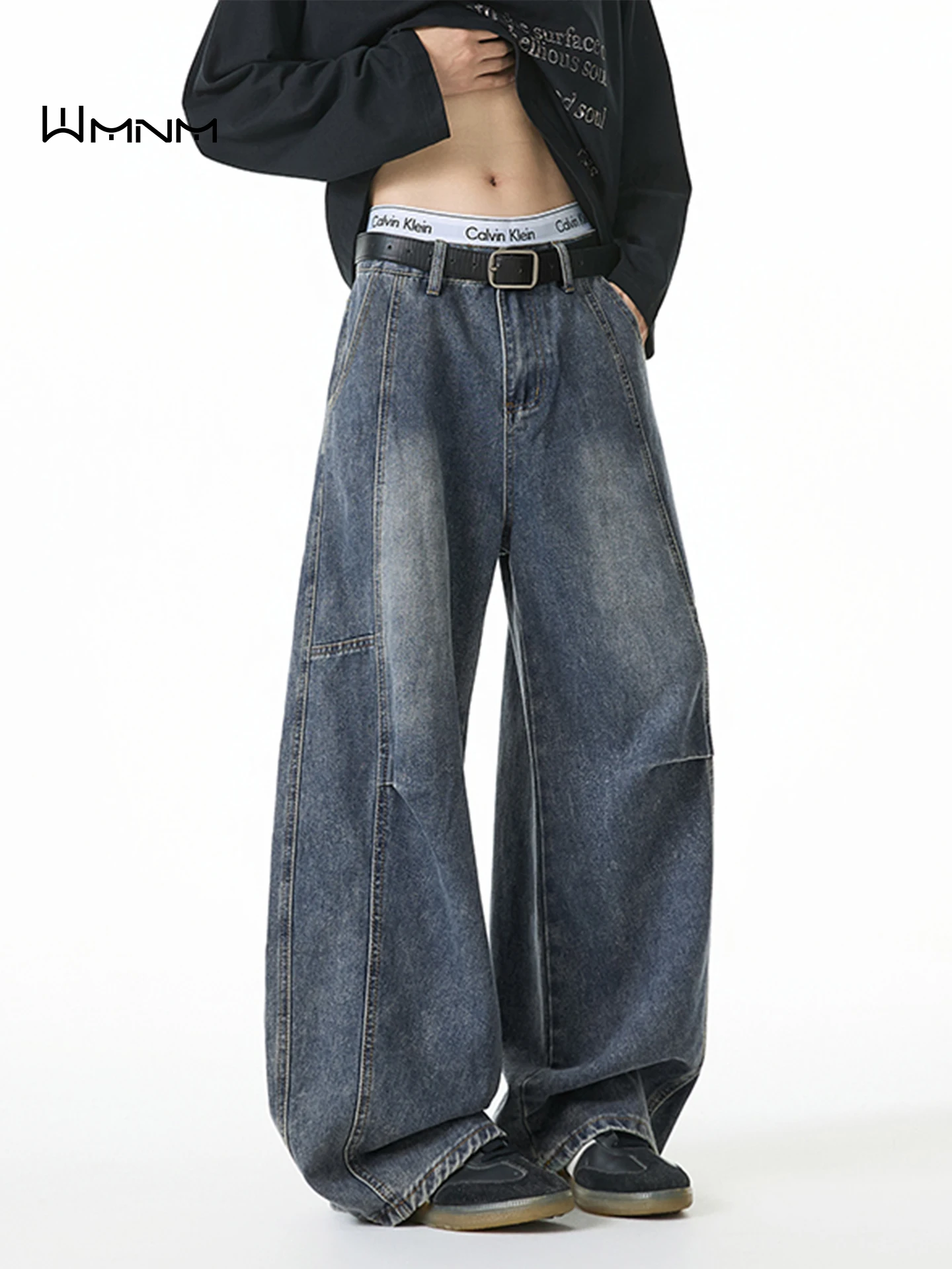 

Retro American Deep Blue Knife Men's Jeans Autumn Trendy Brand Cleanfit Draped Waed Straight Leg Wide Leg Pants