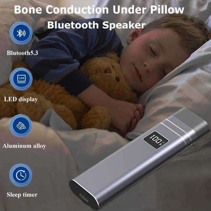 Mini Alto-Falante Bluetooth com Temporizador para Dormir, Sob Travesseiro, Condução Óssea, Soundbar, MP3, Display de Potência LED, Auxílio para Dormir