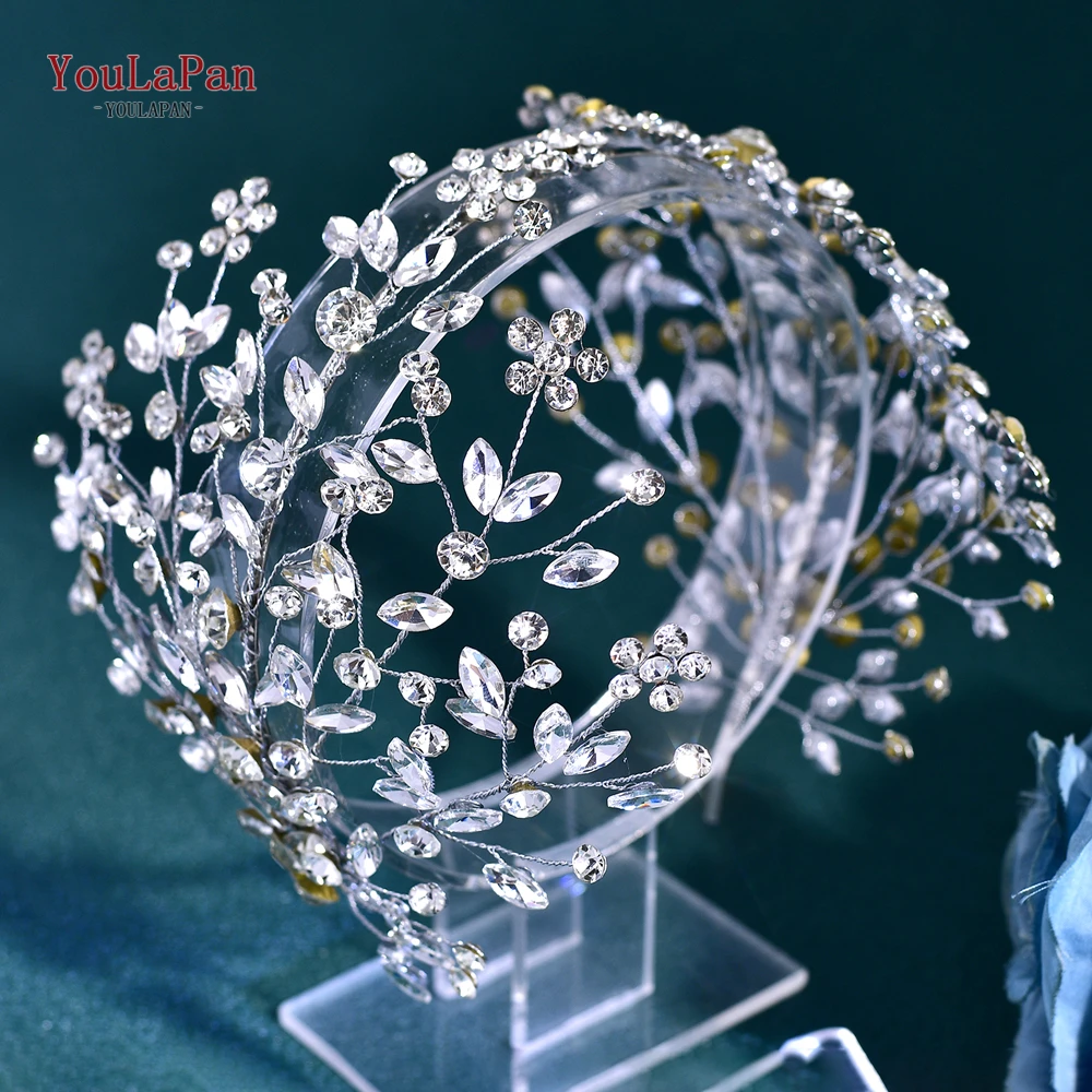 TOPQUEEN, aro para la cabeza de boda de Color plateado, diadema de novia con diamantes de imitación de lujo, accesorios para el cabello hechos a mano, tocados de moda para mujer HP794