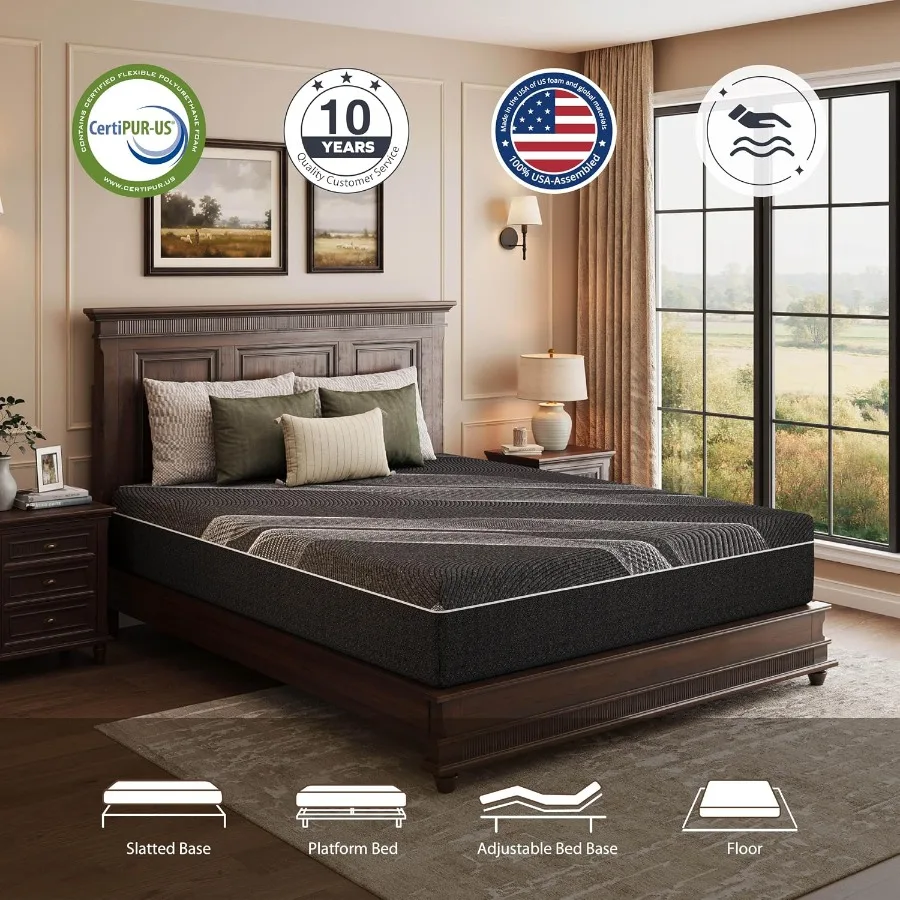 Queen Size Mattress, 10 Inch Gel Memory Foam, Medium Firm