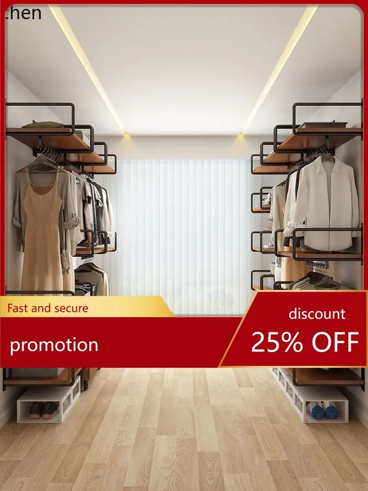 

ZML Wall-Mounted Cloakroom Metal Wardrobe Full-Hanging Open Wardrobe Steel Frame Iron Art Storage Rack Walk-In