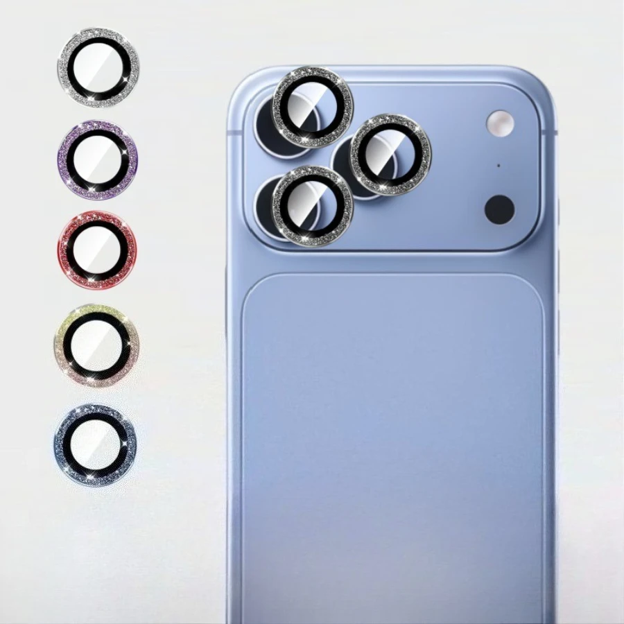 Gehärtetes Glas Glitzer Metallring Kameraobjektivschutz für iPhone 18 17 16 15 14 Pro Max Plus Vollständiger Kameraschutzfilm