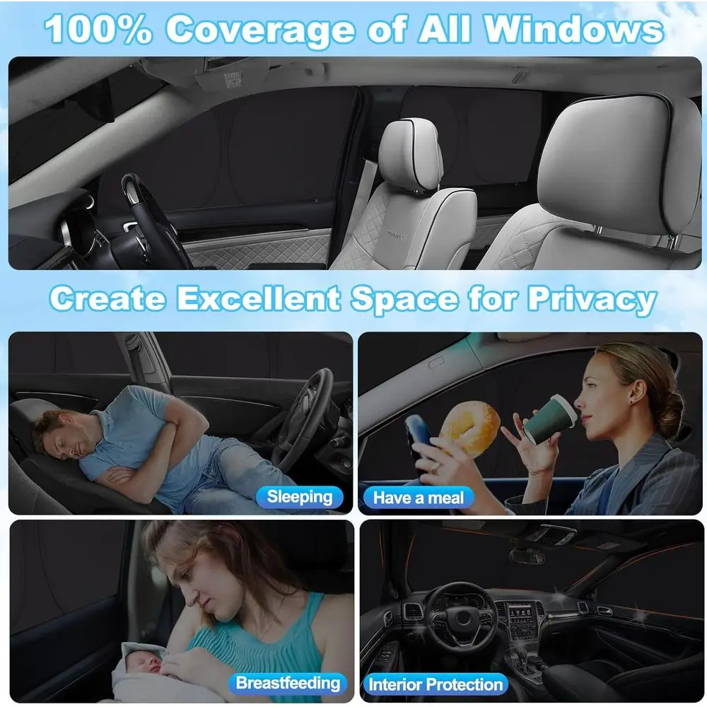 2010-2021 ظلال خصوصية جراند شيروكي، أغطية نافذة السيارة السميكة مكونة من 6 طبقات، مظلات تعتيم وعازلة للحرارة 2 في 1 لـ Ca