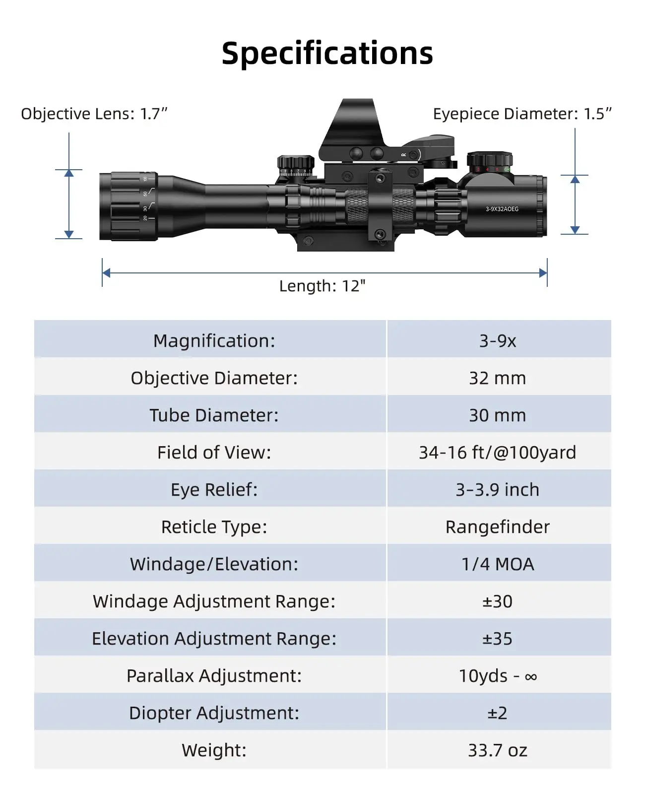 EZshoot 3-9x32 Scope Optics & Flashlight  & Red Dot Reflex Sight Red Laser Sight Combo For Picatinny Hunitng