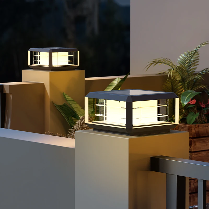 Solar Pillar Lights Outdoor Waterproof Lighting Solar Energy Square LED Wall Lamp Home Decor Fence Villa Gate Garden Door Fance