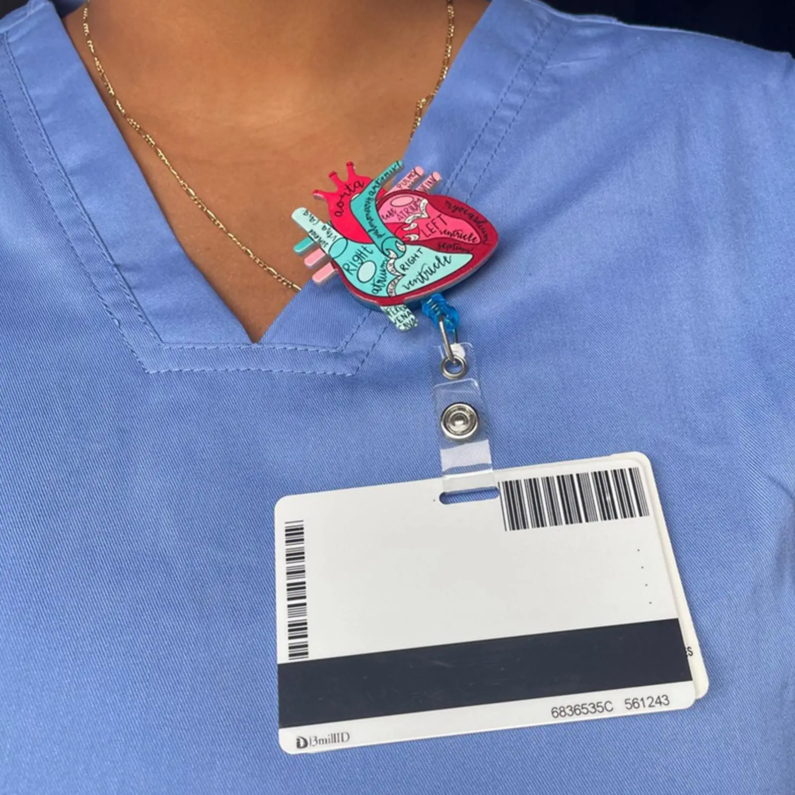 Cardiac Badge Reel Holder ID Name Card Reel Holder Heart Anatomy Nursing Phlebotomy ID Clip heart badge reel