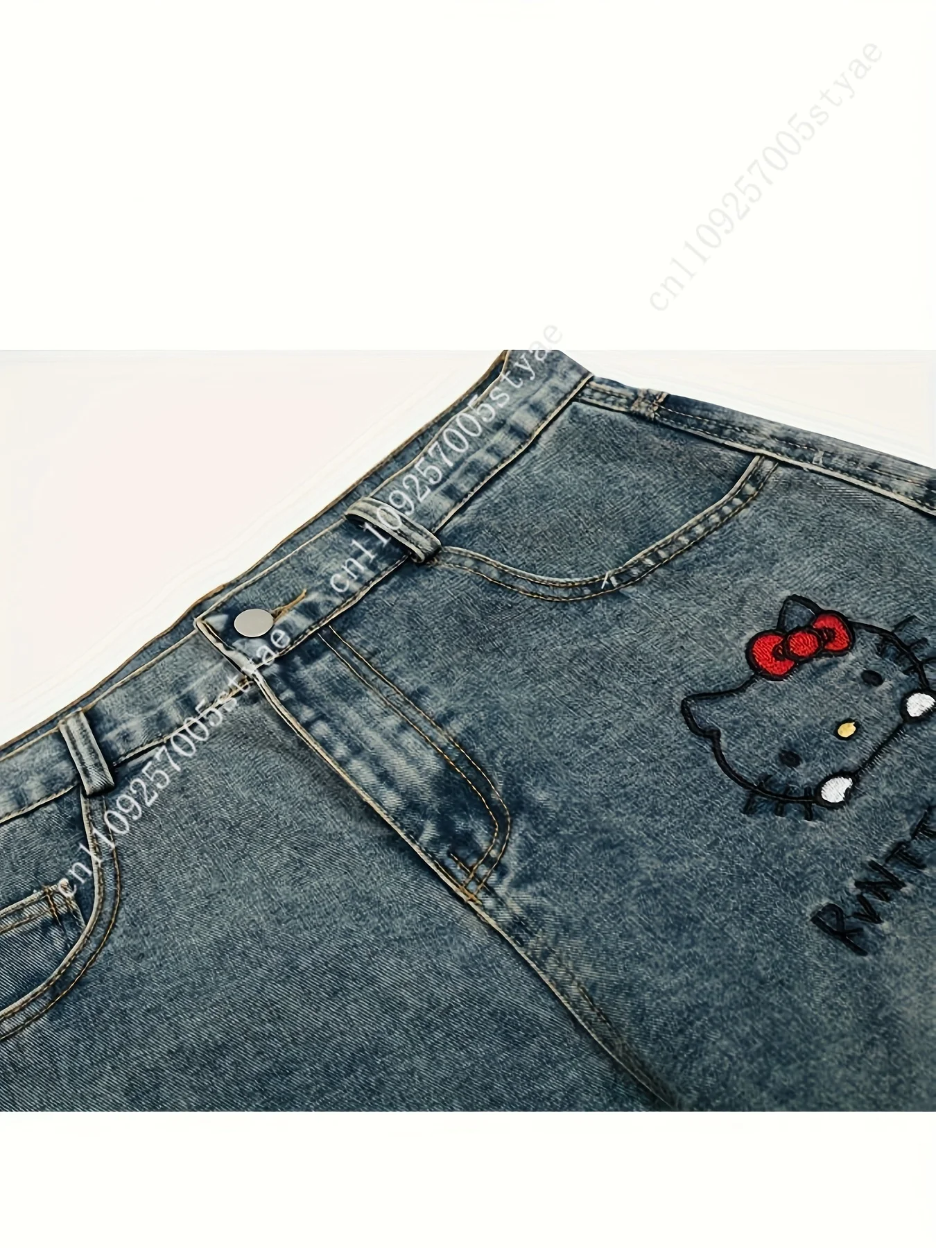 Hello Kitty Jeans Women's Wide Leg Jeans Casual High Waist Baggy Jeans Streetwear Preppy Clothes Pants view 5