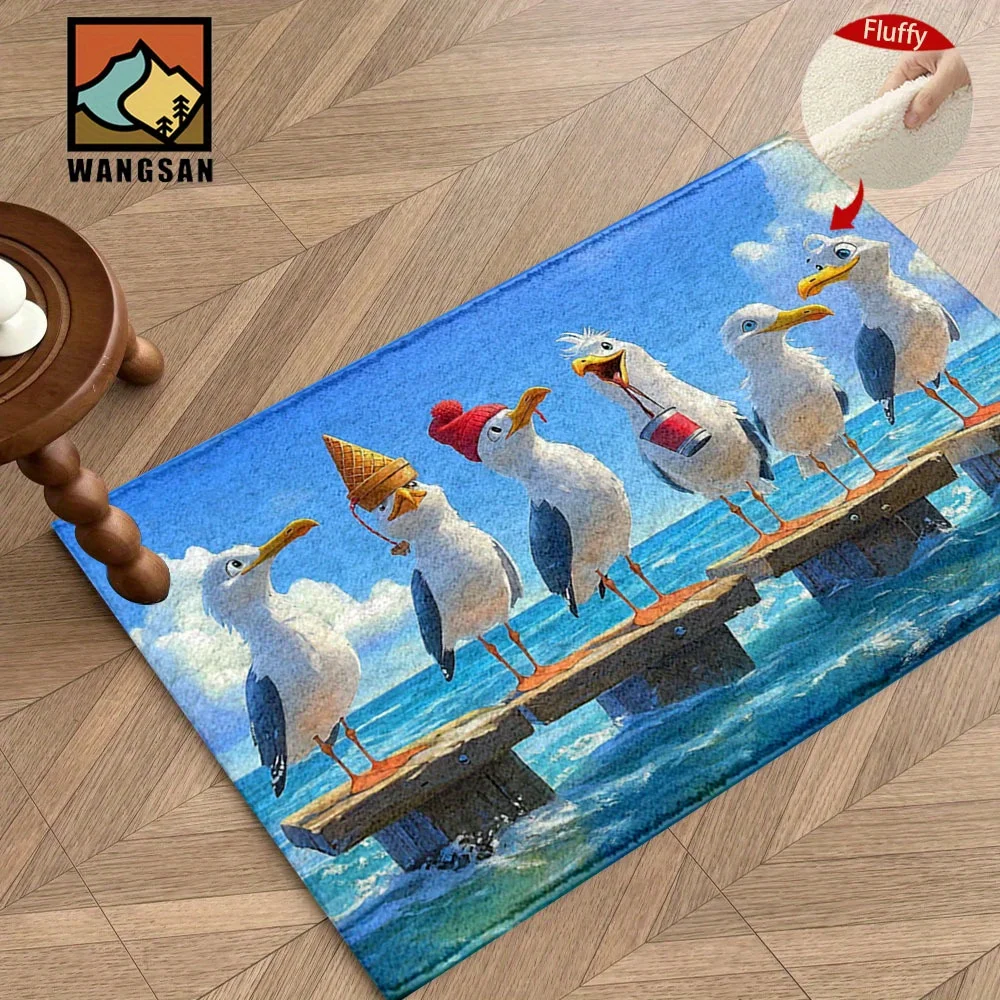 VIKAMA Premium Blue Sky and Ocean Carpet White Egret Doormat Soft Welcome Mat Rug For Bedroom Carpet For Live Room Bathroom Mat