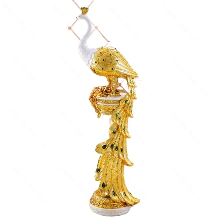 Deluxe Home Furnish Living Room Decor Golden Peacock Shape Home Decor Statue Animal Resin