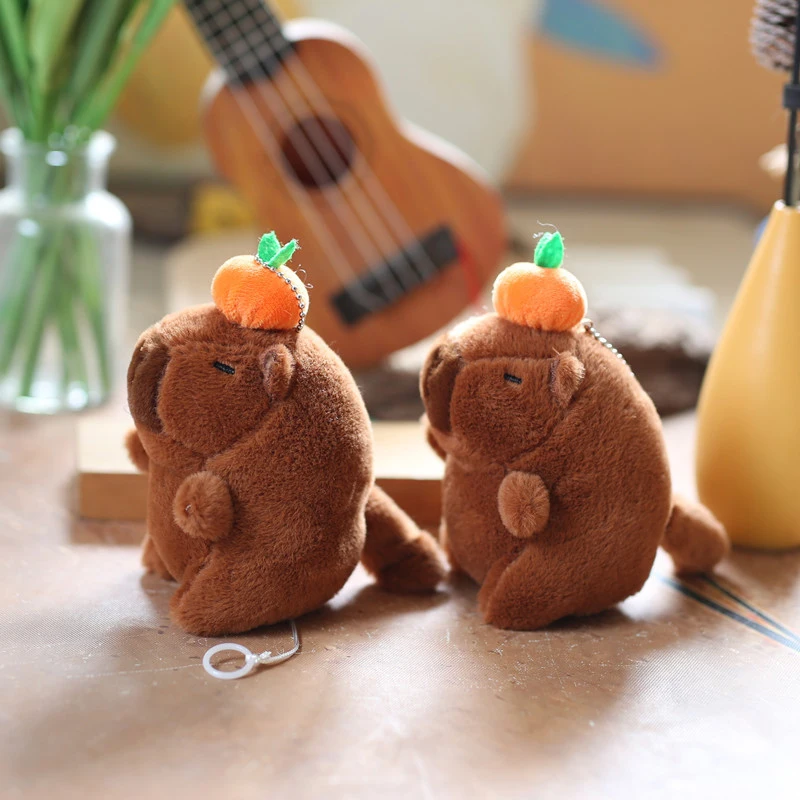 Cute Tail Shaking Kapibara Plush Toy Cartoon Guinea Pig Pendant Soft Stuffed Doll Keychain Backpack Car Key Ring Decor Kid Gift