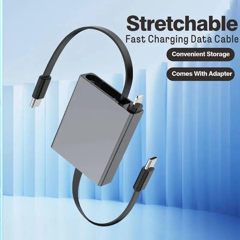 2026 New Arrival Telescopic USB Cable Type C 60W PD Fast Charging for iPhone 13 14 15 16 for Samsung Mobile phone Laptops etc