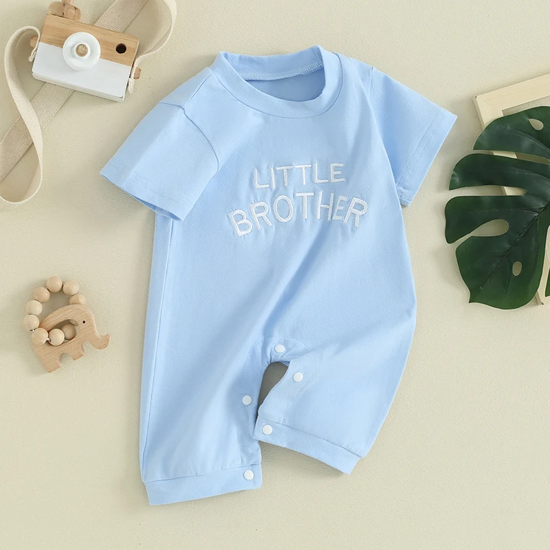 

Little Brother Newborn Outfit Baby Boy Solid Color Letter Embroidery Romper Short Sleeve Bodysuit Summer Clothes