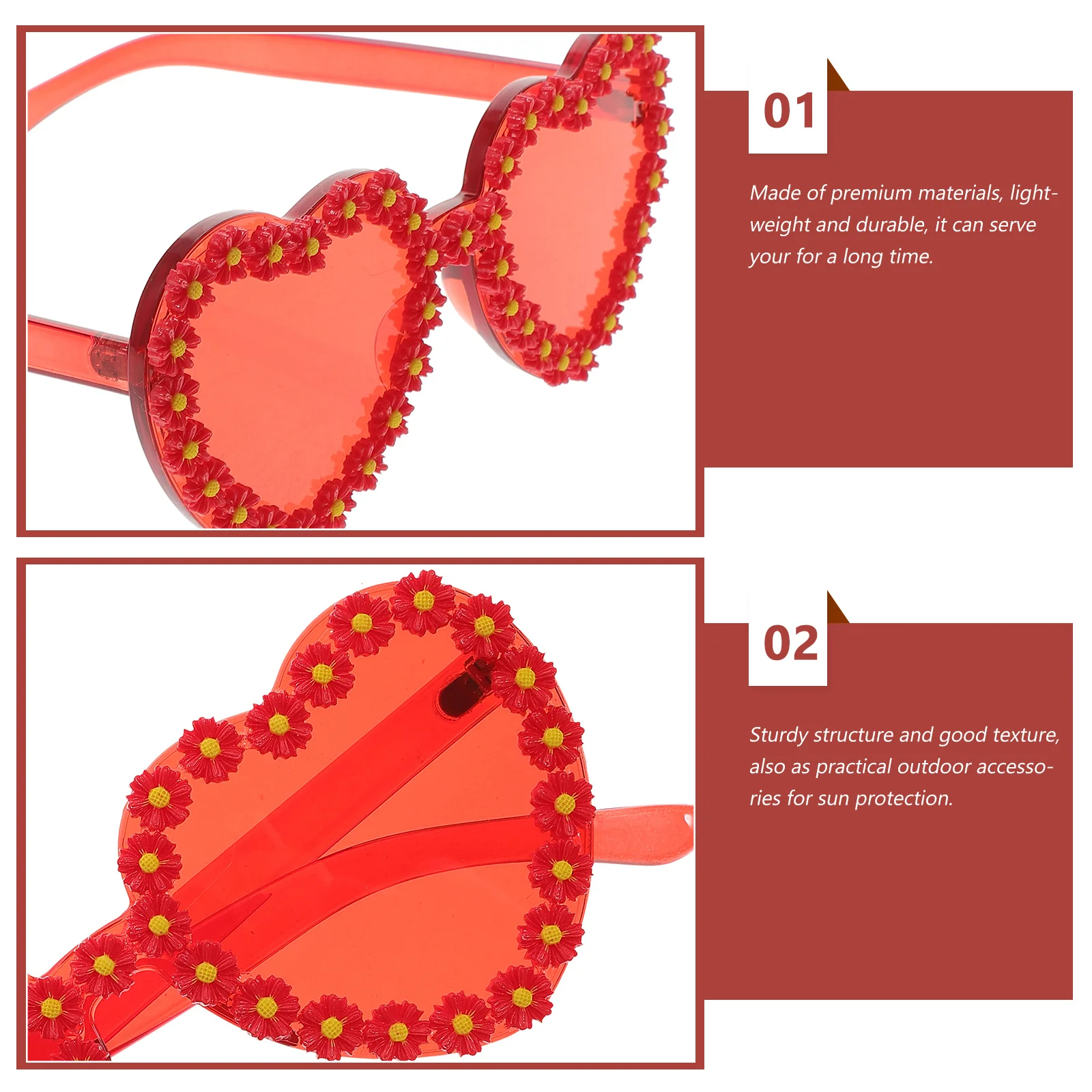 

1pc Red Heart Shaped Sunglasses For Women Fashion Lightweight Sun Glasses Uv Protection Durable Outdoor Wear