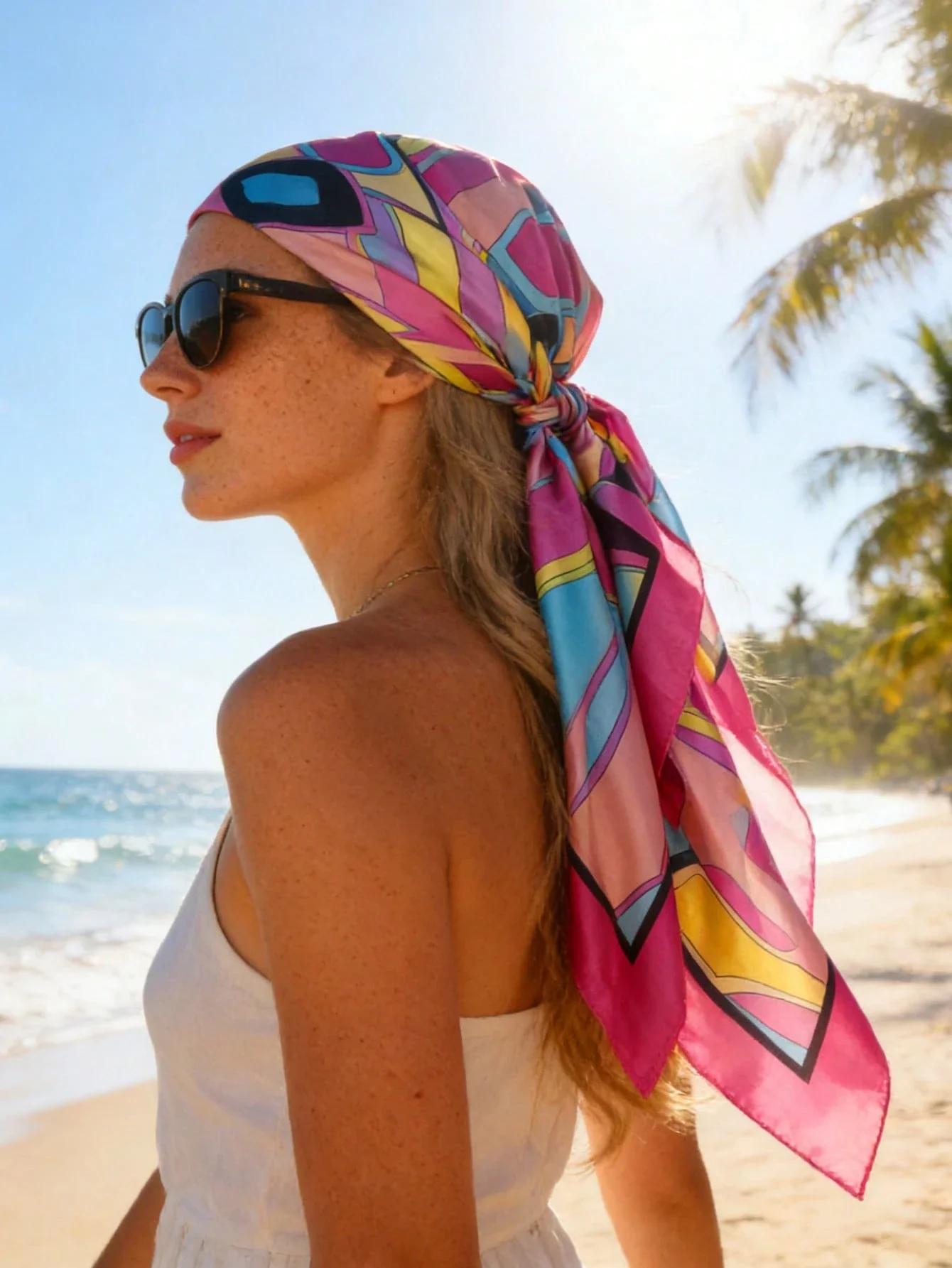 

Women's Geometric Pattern Satin Square Scarf Headband Hair Band Fashion Outdoor Beach Accessory