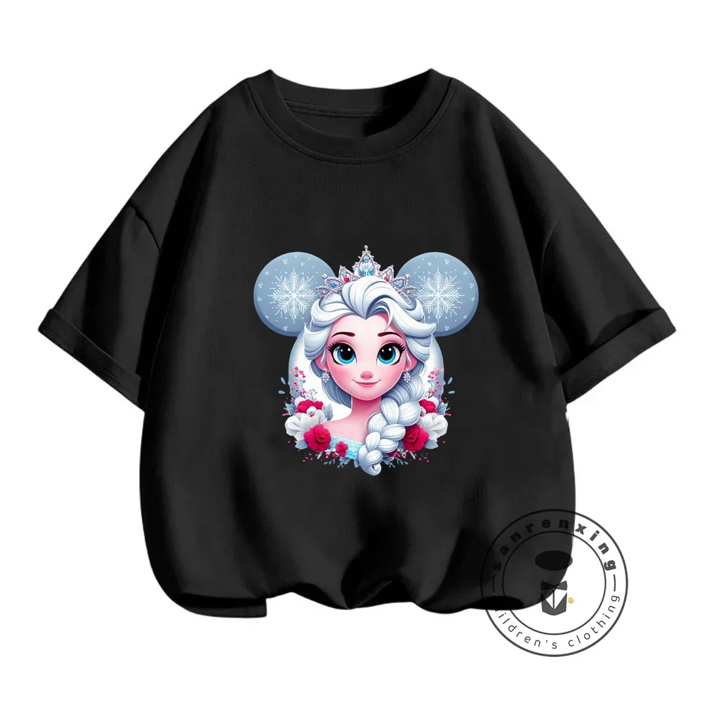 Light Breezy Disney Elsa Princess Summer Apparel Lovely Kawaii O-Neck T-Shirts for Boys Girls Ideal for a Fashionable Day Out