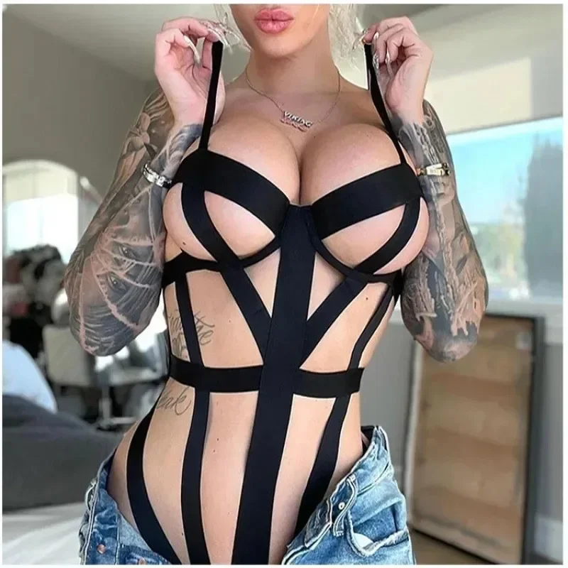 Sexy Lingerie Woman Hollow Strap Binding Pajamas Sex Doll Intimate Bandage Bodysuit Pole Dance Erotic Costumes Woman Clothing