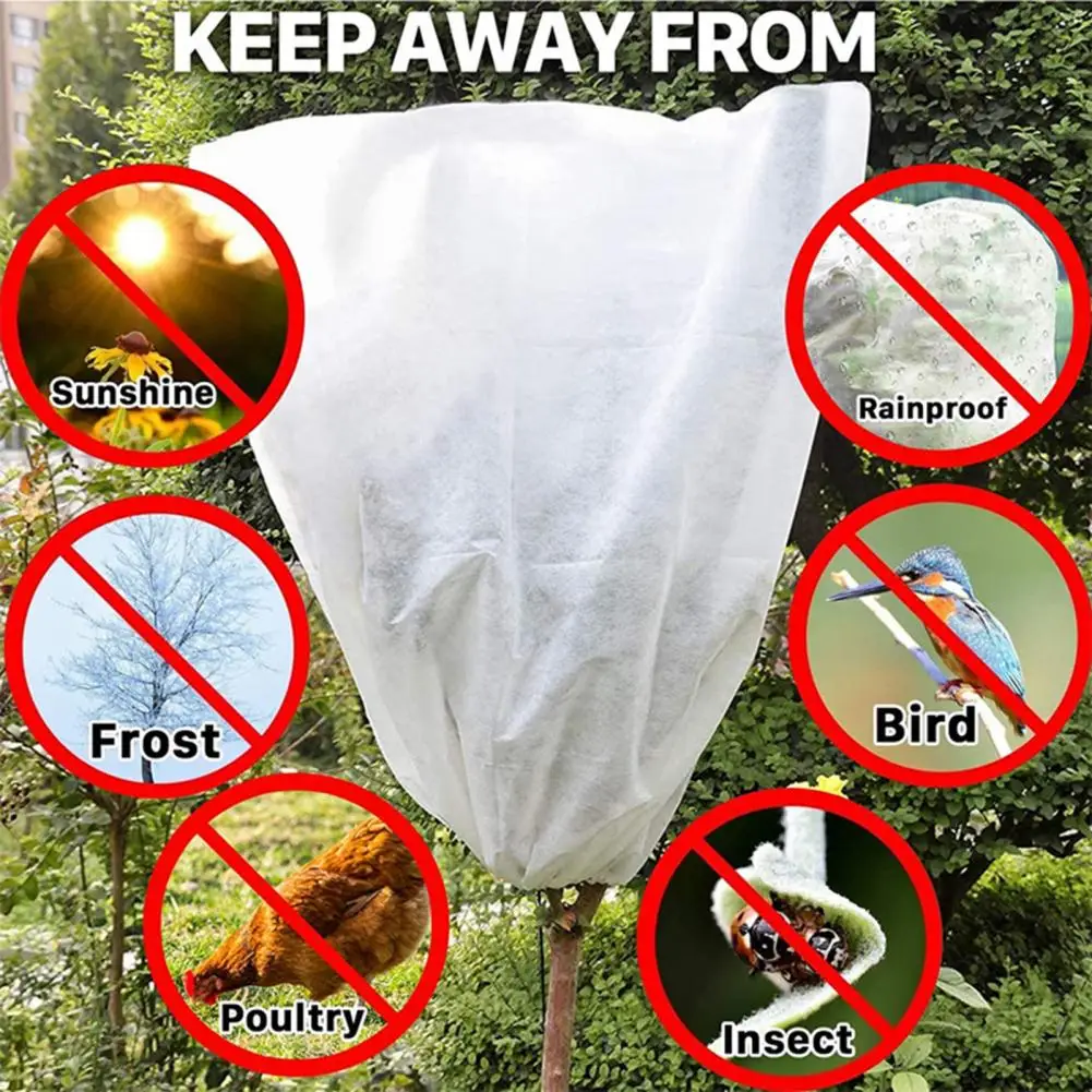 Portable  Useful Plant Cover Frost Protection Bag Non Woven Fabric Frost Protection Bag Drawstring   Garden Supplies