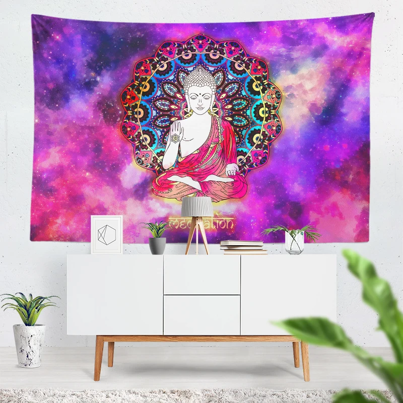 

Reiki Shakyamuni Buddha Tapestry Yoga Meditation Wall Hanging Galaxy Mandala Wall Cloth Purple Red Nebula Boho Home Decoration