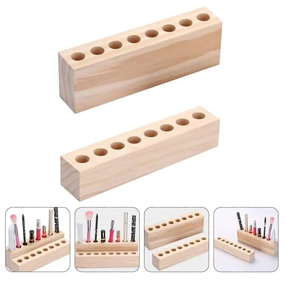 Creative Wooden Lipstick Organizer Household 8 Grids Wooden Pen Holder Saving Space Versatile Use Brush Display Case