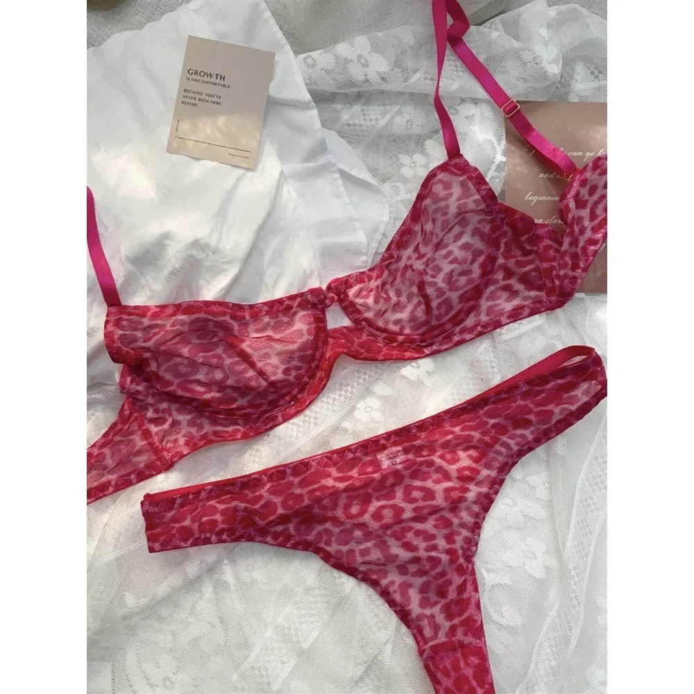 Women Leopard Print Mesh Ultra Thin Seamless Bra, Soft Underwire Anti Sag Brassiere, Summer High Grade Intimates for Small Bust
