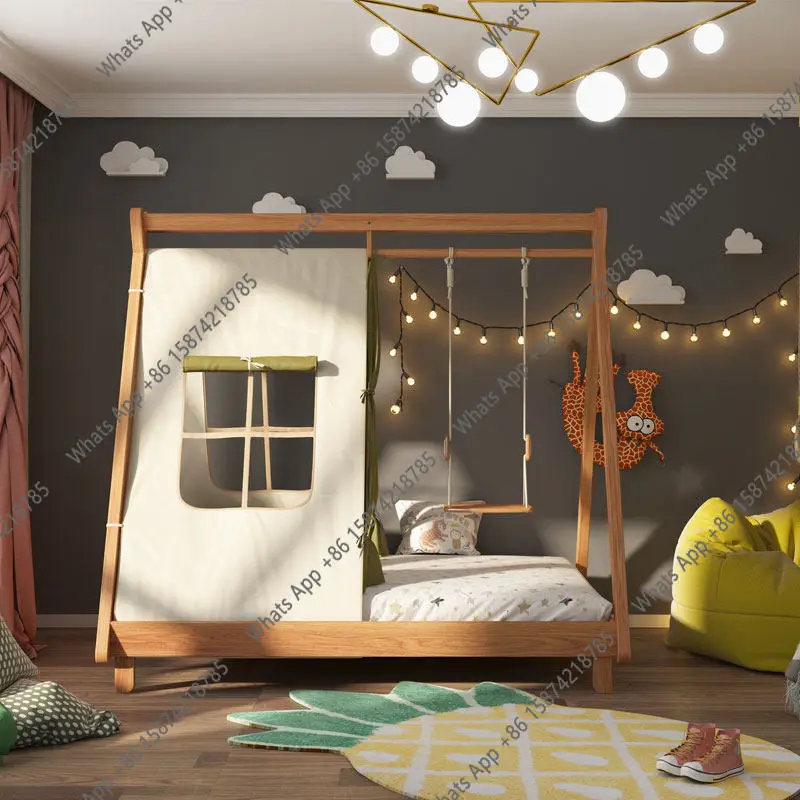 

Red Oak Solid Wood Tree House Tent Creative Multifunctional Swing Play Children's Room Single Bed