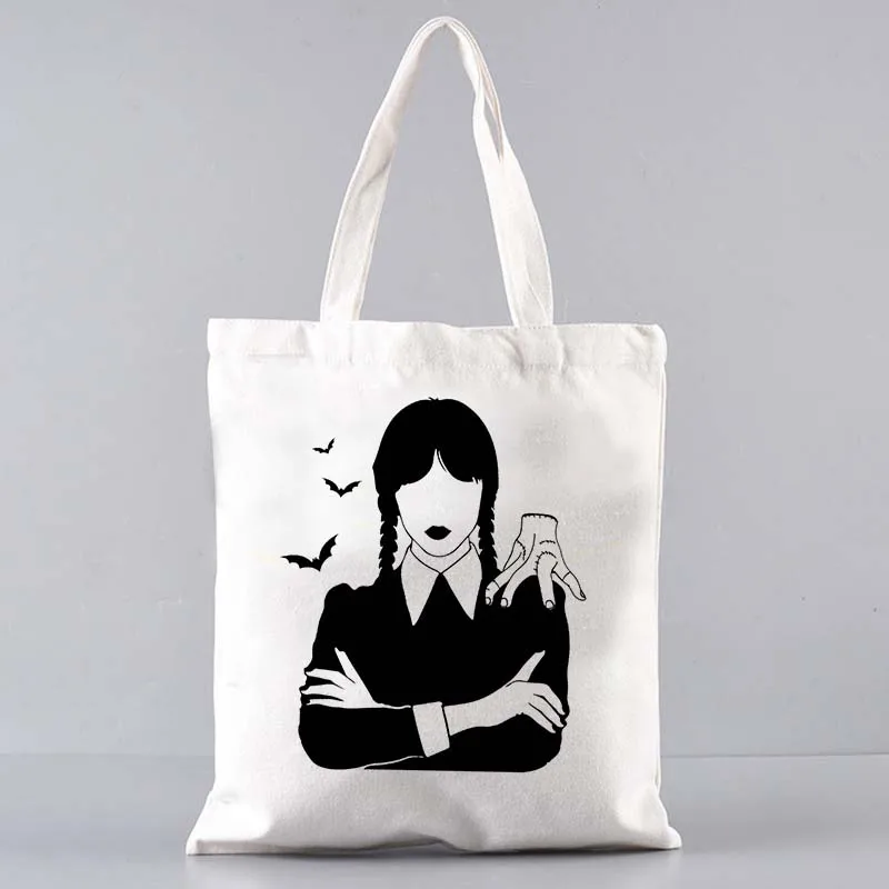 Nevermore Academy Wednesday Addams Eco Tote Bags Big Canvas Bag Reusable Shopping Bag for Women Shopping Bag Female Eco Bag image 3