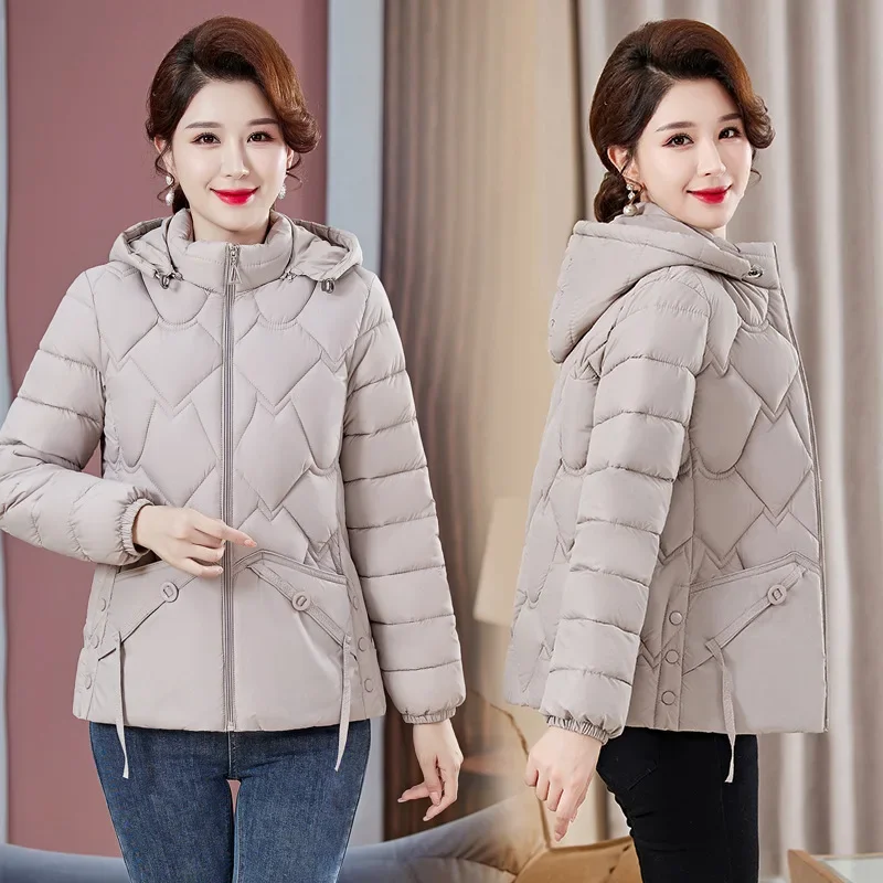 冬用厚手婦人服　新ファッション　ダウンコットンジャケット　長袖スタンドカラーフード付きパーカー　カジュアルルーズスノーウェアコート