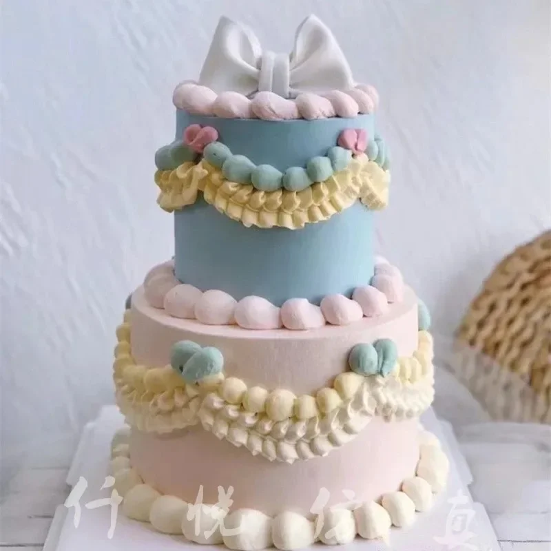 Double Layered Retro Cream Simulation Birthday Cake Model Ornament Fake Cake Mold Plastic Decoration Window Sample Display Props