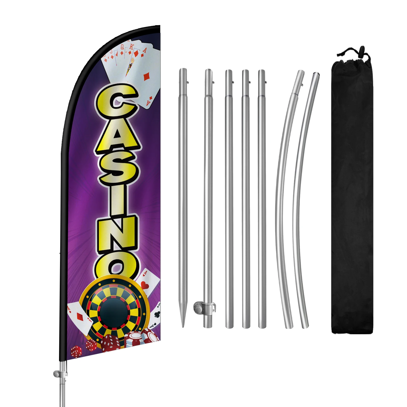 FSFLAG-The Casino Feather Flag with Aluminum Flagpole, Advertising Outdoor Banner Decoration for Business, 280cm,1Pc