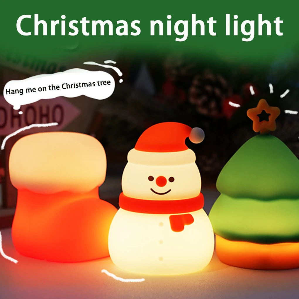 New Christmas Silicone Night Light Rechargeable Nursery Nightlight Novelty Color Changing Bedside Lamp For Christmas Gifts