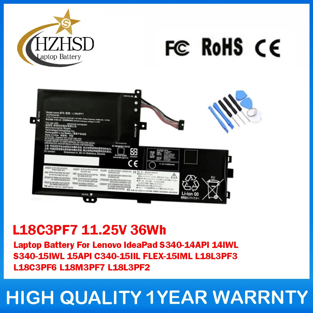 

L18C3PF7 11.25V 36Wh Laptop Battery For Lenovo IdeaPad S340-14API 14IWL S340-15IWL 15API C340-15IIL FLEX-15IML L18L3PF3 L18C3PF6